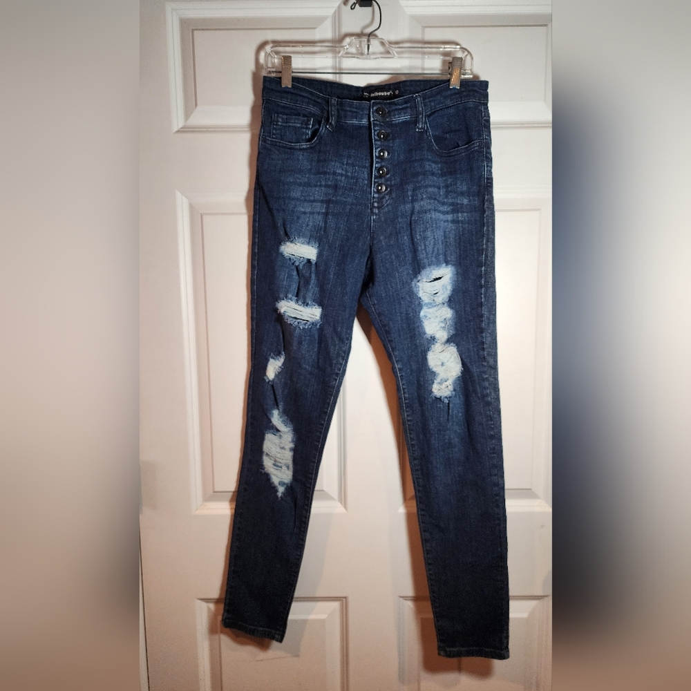 Dollhouse Distressed High-Rise Dark Blue Women’s Skinny Jeans Size 13